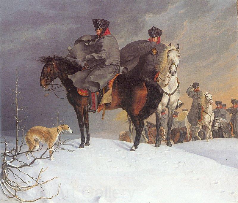 Franz Kruger Prussian Cavalry Outpost in the Snow Norge oil painting art